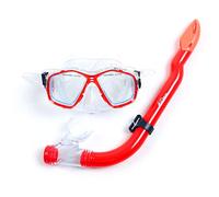 Two Bare Feet Snorkel and Mask PVC Diving Set - (Kids) Snorkeling Gear with Anti-Leak Design, Comfortable Fit, Clear Vision Lens, and Adjustable Straps for Diving, Swimming & Watersports (Red)