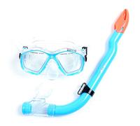 Two Bare Feet Snorkel and Mask PVC Diving Set - (Kids) Snorkeling Gear with Anti-Leak Design, Comfortable Fit, Clear Vision Lens, and Adjustable Straps for Diving, Swimming & Watersports (Aqua)