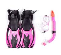 Two Bare Feet Snorkel, Mask and Fins/Flippers PVC Diving Set (Kids) With Anti Fog and Wide View Mask, Anti-Leak, Tempered Glass- Scuba Dive Snorkelling Sets (S/M (Childs 9-13), Pink)