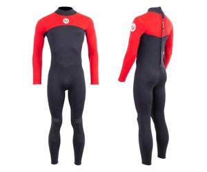 Two Bare Feet Thunderclap Men’s Full Length Wetsuit 2.5mm with Back Zip - Lightweight Flexible Summer Surfing Suit for Swimming, Snorkelling, Paddleboarding & Diving (Large, Red/Black)