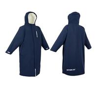 Two Bare Feet Unisex Waterproof Horse Riding Changing Robe - Warm, Windproof, Oversized Poncho for Equestrian Sports, Outdoor Riding, Beach & Camping - Hooded Coat (Small, Marine Blue/Cream)