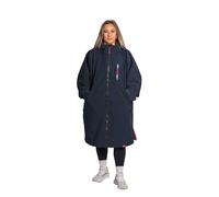 Two Bare Feet Waterproof Long Sleeve Changing Robe with Hood & Changing Mat, Sherpa Fleece Lining, Windproof, Warm, for Watersports, Swimming, Surfing, SUP (Large, Navy/Raspberry)