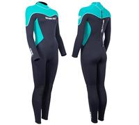 Two Bare Feet Womens Full Length Wetsuit 3/2mm Superstrech Neoprene Summer Ladies Surf Suit, Back Zip - Surfing, Paddleboarding, Open Water & Wild Swimming (SupaFlex 3/2mm Black/Teal, L)
