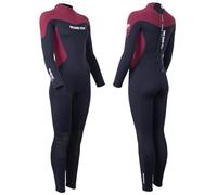Two Bare Feet Womens Full Length Wetsuit 3/2mm Superstrech Neoprene Summer Ladies Surf Suit, Back Zip - Surfing, Paddleboarding, Open Water & Wild Swimming (SupaFlex 3/2mm Black/Burgundy, XL)