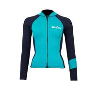 Two Bare Feet Women's Harmony 3mm Neoprene Wetsuit Jacket - Front Zip Thermal Surf Top for Swimming, Paddleboarding & Watersports (Black/Teal, S)