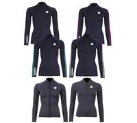 Two Bare Feet Women's Heritage Neoprene Wetsuit Jacket - Front Zip Surf Top for Swimming, Paddleboarding & Watersports | Lightweight, Flexible & Warm (Silicone Print, Black/Raspberry, S)