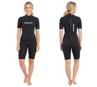 Two Bare Feet Womens Shorty Wetsuit 3/2mm Superstrech Neoprene Summer Ladies Surf Suit, Back Zip - Surfing, Paddleboarding, Open Water & Wild Swimming (SupaFlex Black, XL)