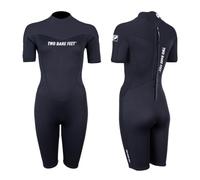 Two Bare Feet Womens Shorty Wetsuit 3/2mm Superstrech Neoprene Summer Ladies Surf Suit, Back Zip - Surfing, Paddleboarding, Open Water & Wild Swimming (SupaFlex Black, M)
