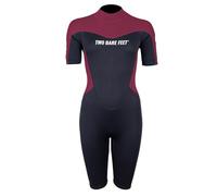 Two Bare Feet Womens Shorty Wetsuit 3/2mm Superstrech Neoprene Summer Ladies Surf Suit, Back Zip - Surfing, Paddleboarding, Open Water & Wild Swimming (SupaFlex 3/2mm Black/Burgundy, XXL)