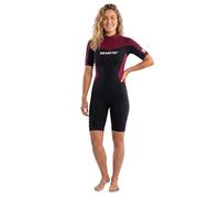 Two Bare Feet Womens Shorty Wetsuit 3/2mm Superstrech Neoprene Summer Ladies Surf Suit, Back Zip - Surfing, Paddleboarding, Open Water & Wild Swimming (XS, Black/Burgundy)