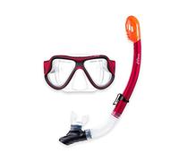 Two Bare Feet X-Dive Dry Top Set - Anti-Fog, Leak-Free Seal, Comfortable Fit - Perfect for Snorkeling, Diving, Swimming - Premium Quality Gear for Adults & Teens (X-Dive, Red/Clear)