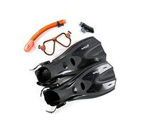 Two Bare Feet X-Dive Silicone Mask Dry Top Snorkel & F70 Fins Complete Diving Snorkel Set (M266S SN134S Orange/Clear, F70 L/XL)