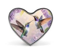 Two Beautiful Hummingbirds Printed Heart Brooches Colorful Fashion Pins Badge for Backpacks Shirts Scarf