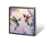 Two Beautiful Hummingbirds Printed Square Brooches Colorful Fashion Pins Badge for Backpacks Shirts Scarf