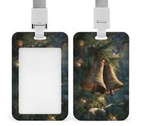 Two Bells on A Christmas Tree ID Badge Holder Retractable Clip Card Holder Card Protector Name Badge Name Tag for Work Office Doctor Nurse