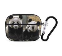 Two Big Pandas AirPods Pro 2 Case Cover, Shockproof Hard Shell Protective Case for Women Men, Compatible with Airpod Pro Case 2nd/1st Generation with Keychain-Black