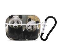 Two Big Pandas AirPods Pro 2 Case Cover, Shockproof Hard Shell Protective Case for Women Men, Compatible with Airpod Pro Case 2nd/1st Generation with Keychain-White