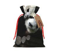 (Two Big Pandas) Christmas Burlap Gift Bags, Eco-Friendly Polyester Drawstring Pouches For Holiday, Birthday & Party Gift Packaging M
