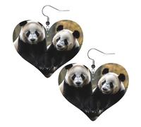 Two Big Pandas Leather Earrings for Women Heart Dangle Earrings Lightweight Drop Earring Jewelry Gift