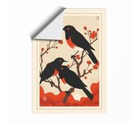 Two Birds Among Blossoms Japandi Unframed Wall Art Print A4 (29.7×21cm), Wall Decor for Living Room, Bedroom, Office & Home, Art Gift