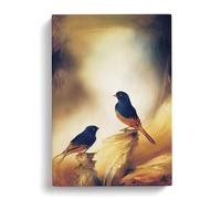 Two Birds Brown, Peach, Brown Canvas Print | Gallery Wrapped 30mm Frame Wall Art | 30x20 inches | Ready to Hang | Contemporary Still Life Picture | Living Room Bedroom Lounge Office