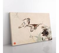 Two Birds By Ren Yi Asian Japanese Canvas Wall Art Print Ready to Hang, Framed Picture for Living Room Bedroom Home Office Décor, 50x35 cm (20x14 Inch)