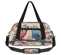 Two Birds Flowers Kids Overnight Duffle Bags for Girls Boys, Vintage Bird Lightweight Sports Gym Bag for Kids,Small Overnight Weekender Carry on Travel Bags Dance Bag, Two Birds Flowers, 18.5L x 7.8W