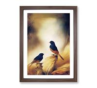 Two Birds Framed Print | A4 Walnut Framed Wall Art | Ready to Hang | Modern Nature Picture | Living Room Bedroom Lounge Office