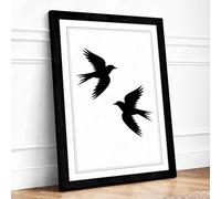 Two Birds in Flight Minimalist Framed Wall Art Print A4 (29.7×21cm) Black, Wall Decor for Living Room, Bedroom, Office & Home, Ready to Hang, Art Gift