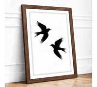 Two Birds in Flight Minimalist Framed Wall Art Print A4 (29.7×21cm) Walnut, Wall Decor for Living Room, Bedroom, Office & Home, Ready to Hang, Art Gift