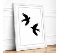 Two Birds in Flight Minimalist Framed Wall Art Print A4 (29.7×21cm) White, Wall Decor for Living Room, Bedroom, Office & Home, Ready to Hang, Art Gift