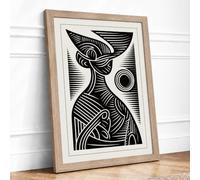Two Birds in Profile Graphic Framed Wall Art Print A4 (29.7×21cm) Oak,