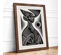 Two Birds in Profile Graphic Framed Wall Art Print A4 (29.7×21cm) Walnut,