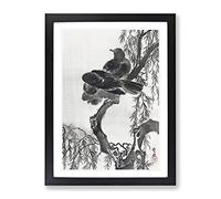 Two Birds On A Branch By Kawanabe Kyosai Asian Japanese Framed Print | A4 Black Framed Wall Art | Ready to Hang | Asian Nature Picture | Living Room Bedroom Lounge Office