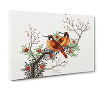 Two Birds On A Flowering Tree Asian Japanese Canvas Wall Art Print Ready to Hang, Framed Picture for Living Room Bedroom Home Office Décor, 24x16 Inch (60x40 cm)