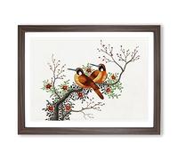 Two Birds On A Flowering Tree Asian Japanese Framed Wall Art Print, Ready to Hang Picture for Living Room Bedroom Home Office Décor, Walnut A4 (34 x 25 cm)