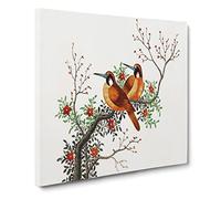 Two Birds on a Flowering Tree Canvas Print | Gallery Wrapped 30mm Frame Wall Art | 20x20 inches | Ready to Hang | Modern Landscape Picture | Living Room Bedroom Lounge Office