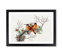 Two Birds on a Flowering Tree Framed Print | A2 Black Framed Wall Art | Ready to Hang | Modern Floral Picture | Living Room Bedroom Lounge Office