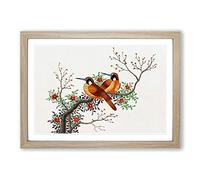 Two Birds on a Flowering Tree Framed Print | A2 Oak Framed Wall Art | Ready to Hang | Modern Floral Picture | Living Room Bedroom Lounge Office
