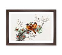 Two Birds on a Flowering Tree Framed Print | A2 Walnut Framed Wall Art | Ready to Hang | Modern Floral Picture | Living Room Bedroom Lounge Office