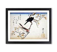 Two Birds On A Maple Branch By Utagawa Hiroshige Asian Japanese Framed Print | A3 Black Framed Wall Art | Ready to Hang | Asian Nature Picture | Living Room Bedroom Lounge Office