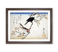 Two Birds On A Maple Branch By Utagawa Hiroshige Asian Japanese Framed Print | A3 Walnut Framed Wall Art | Ready to Hang | Asian Nature Picture | Living Room Bedroom Lounge Office