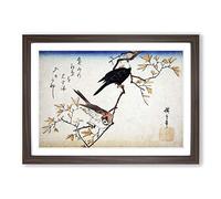 Two Birds on a Maple Branch by Utagawa Hiroshige Framed Print | A2 Walnut Framed Wall Art | Ready to Hang | Asian Nature Picture | Living Room Bedroom Lounge Office