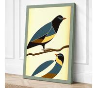 Two Birds on Branch Botanical Canvas Wall Art Print 36x24 Inch
