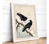 Two Birds on Branch Japandi Framed Wall Art Print A1 White