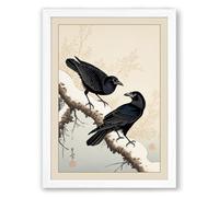 Two Birds on Branch Japandi Framed Wall Art Print A2 (59.4×42cm) White, Wall Decor for Living Room, Bedroom, Office & Home, Ready to Hang, Art Gift