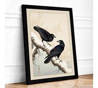 Two Birds on Branch Japandi Framed Wall Art Print A4 (29.7×21cm) Black, Wall Decor for Living Room, Bedroom, Office & Home, Ready to Hang, Art Gift