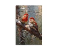 Two Birds on Branch Oil Painting Wall Art, Vibrant Wildlife Decor for Living Room And Bedroom Artistic Wall Mural Modern Hanging Decor Poster24x36inch(60x90cm)