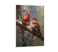 Two Birds on Branch Oil Painting Wall Art, Vibrant Wildlife Decor for Living Room And Bedroom Artistic Wall Mural Modern Hanging Decor Poster16x24inch(40x60cm)