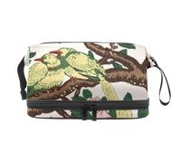 Two Birds on Branch with Flower Double Layer Cosmetic Bag for Women and Girls, Travel Toiletry Bag Makeup Handy Pouch Organiser Bag with Brush Compartment